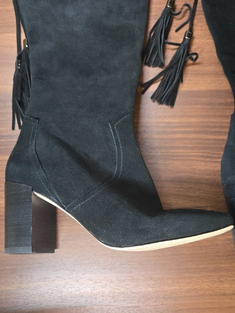 Karl Lagerfeld Black Suede Over-the-Knee Tassel Boots